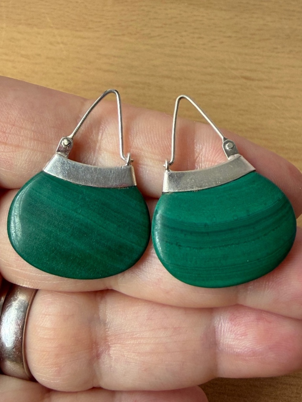 VINTAGE MALACHITE DROP DANGLE EARRINGS 925 STERLING SILVER UNIQUE DESIGN
